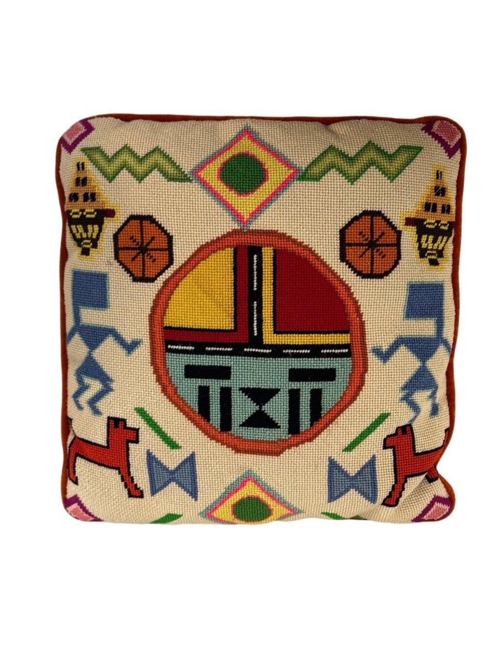 Handmade Southwestern Style Tapestry Pillow With Tribal Geometric Patterns 14" X